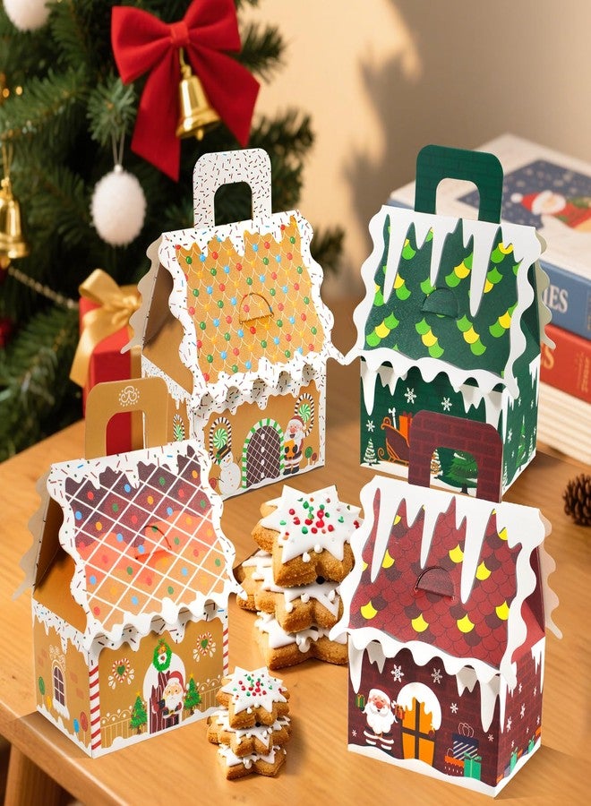 Dhnvcud 24 Pcs Christmas Gingerbread House Treat Gift Wrap Boxes,Christmas Candy Cookie Boxes with Handle,for Holiday Xmas Party Favors Baby Shower,4 Designs - Image 3